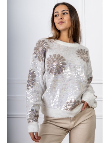 Pull Fleuris Sequin Jacinthe