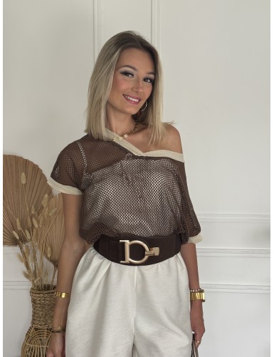 Blouse résille Loredana choco