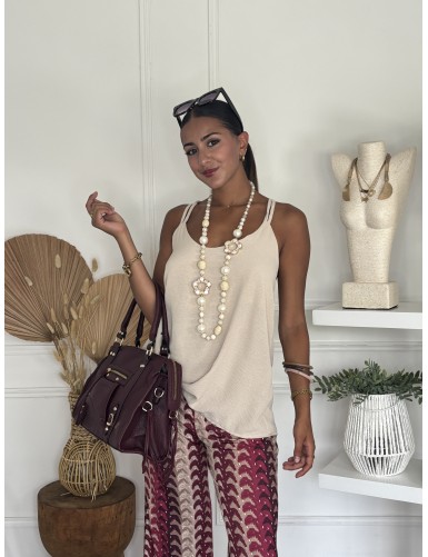 Blouse à dos perlé Nala beige