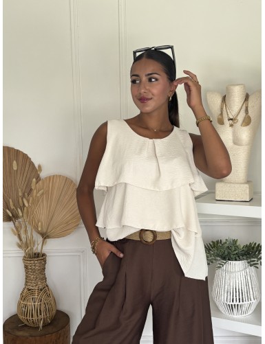 Blouse à volants Clara beige