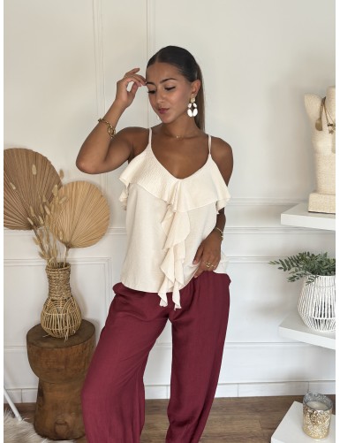 Top à volant Vanessa beige