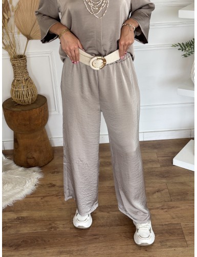 Pantalon large satiné taupe...