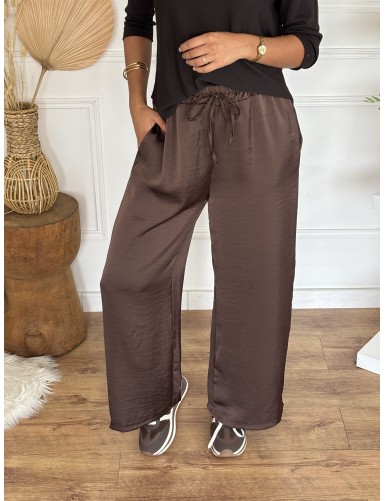 Pantalon large satiné choco...