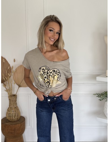 T-Shirt imprimé coeur taupe...