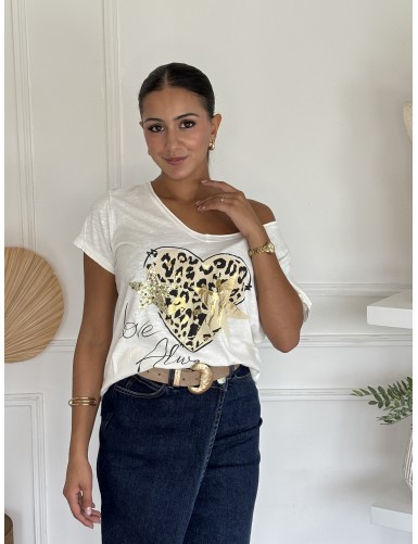 T-Shirt imprimé coeur blanc...