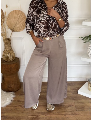Pantalon large taupe Yanina
