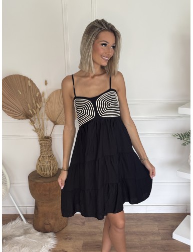 Robe courte brodée noir Rita