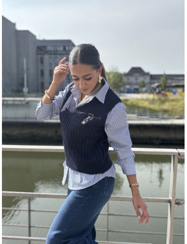 Chemisier rayée + pull sans...