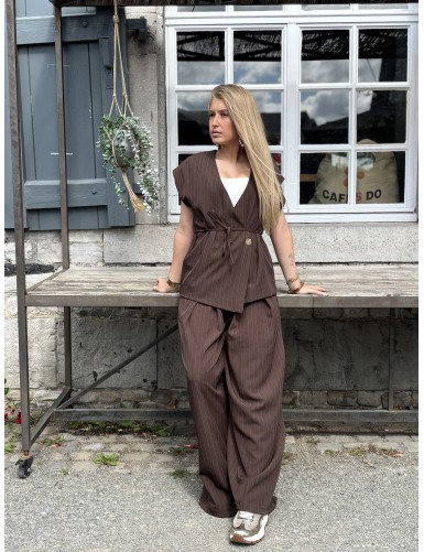 Pantalon rayé palazzo choco...