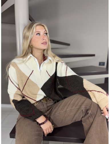 Pull à motif argyle beige...