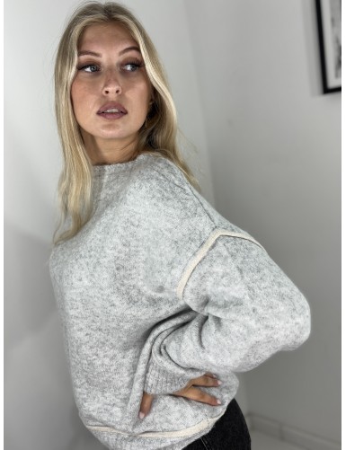 Pull en laine ligné gris Anita