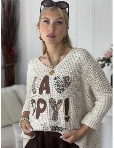 Pull à motif beige Lou