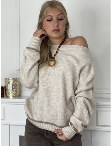 Pull en laine ligné beige...