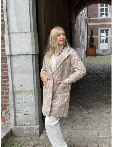 Veste à motifs longue beige...