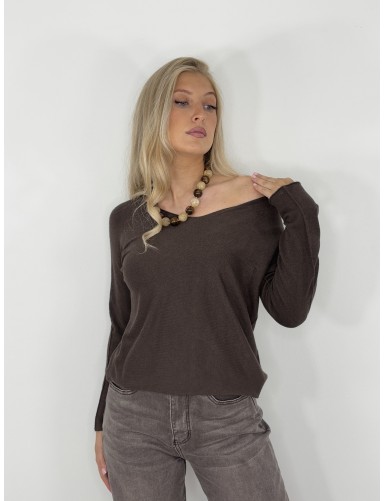 Pull col v ample choco Hanae