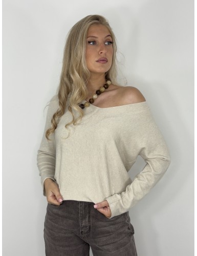 Pull col v ample beige Hanae