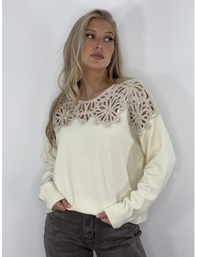 Pull avec motif écru Catarina