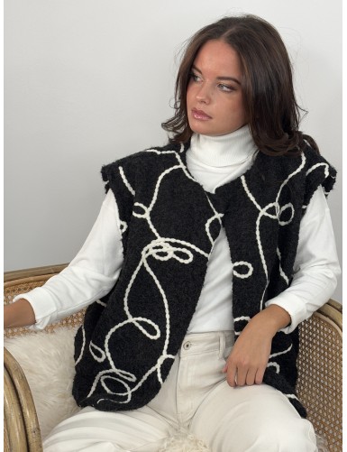 Gilet ouvert à motifs noir...