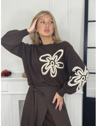 Pull à motifs de fleurs...