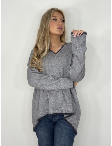 Pull doux à col v gris VALERIA