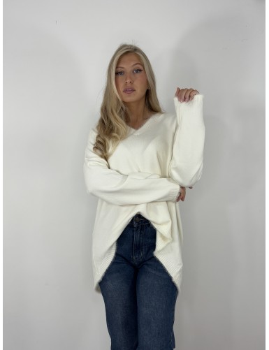 Pull doux à col v écru VALERIA
