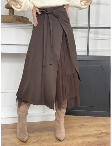 Jupe longue en tulle choco...