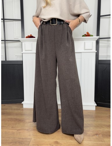Pantalon chic uni choco...
