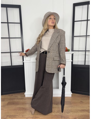 Pantalon chic uni choco...