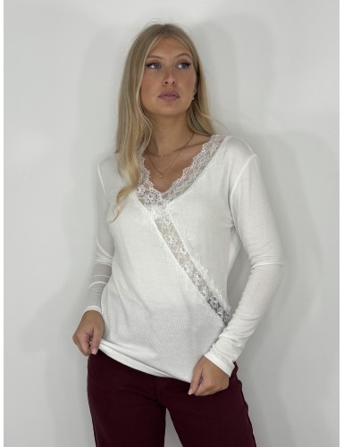 Blouse avec dentelle écru Enza