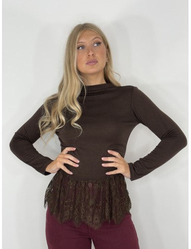 Pull avec dentelle choco Sandy