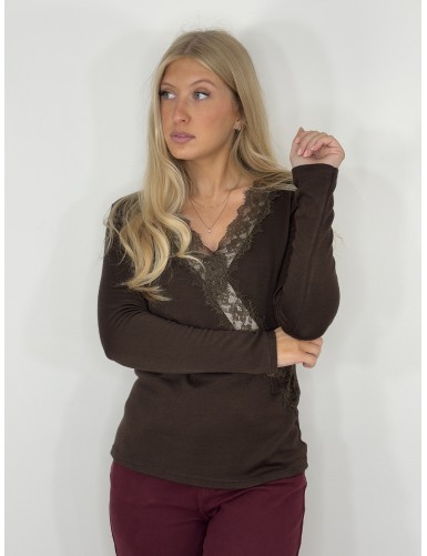 Blouse avec dentelle choco...