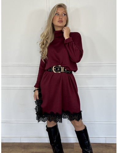 Robe-pull uni à dentelle...