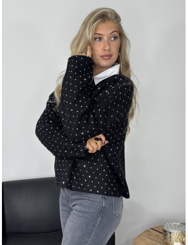 Pull col rond à strass noir...