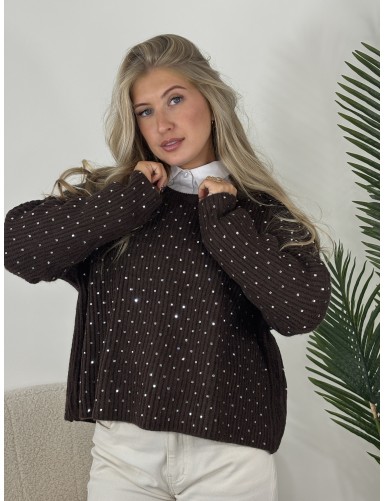 Pull col rond à strass...