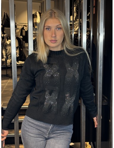 Pull à strass noir SALLY