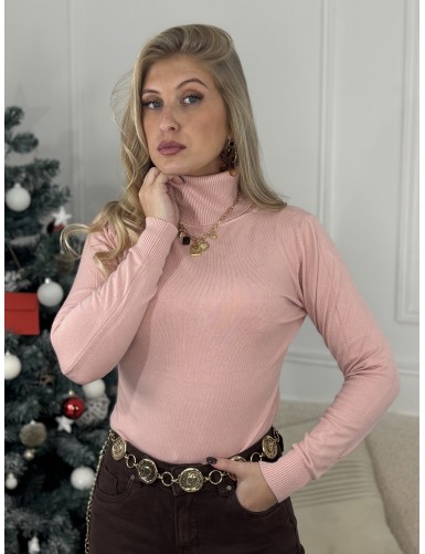 Pull col roulé rose Inès