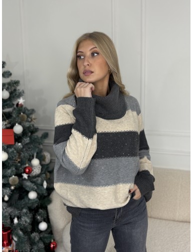 Pull ligné à strass gris Masha