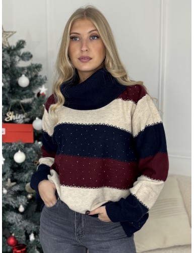 Pull ligné à strass bleu Masha