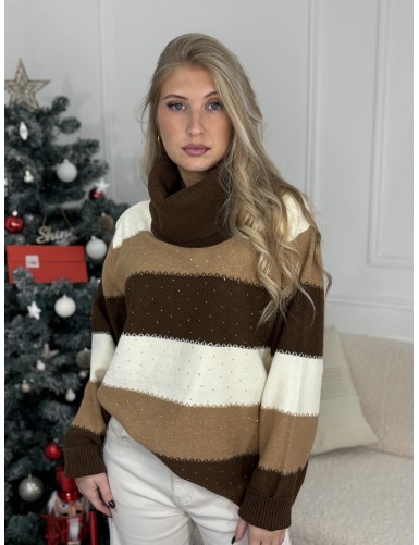 Pull ligné à strass camel...