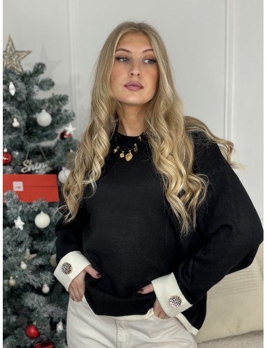 Pull uni à ligne noir Maelle