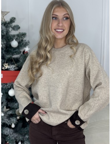 Pull uni à ligne taupe Maelle