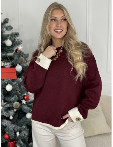 Pull uni à ligne bordeaux...