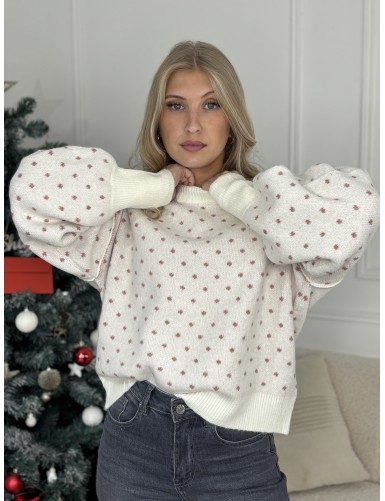 Pull uni à motifs écru Néolia