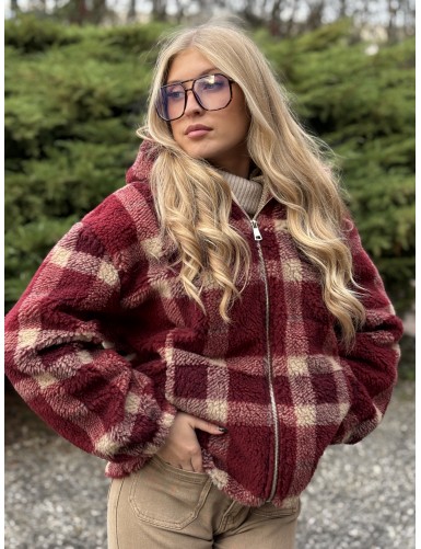 Veste à carreaux bordeaux...