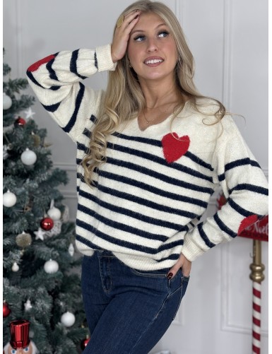 Pull à lignes bleu marine...