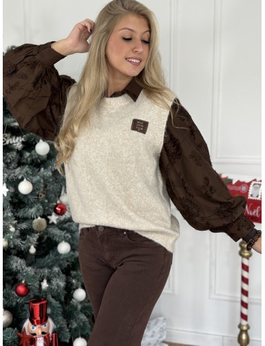 Pull uni sans manche beige...