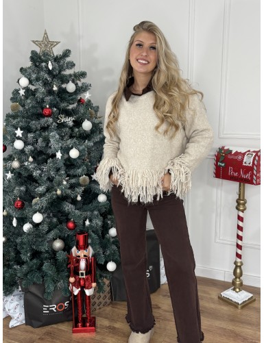 Pull à col rond uni beige...