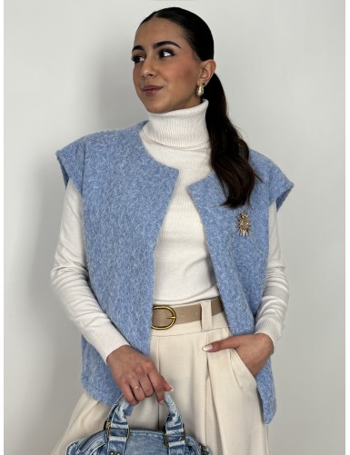 Gilet ouvert à broche bleu...