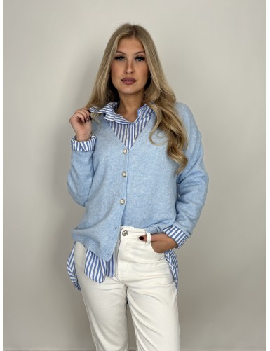 Gilet col v uni bleu Aude