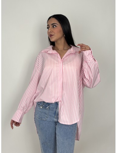 Chemise légère lignée rose...